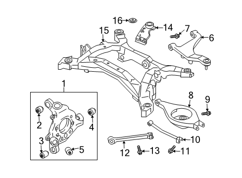 2005 Nissan 350Z Rear Suspension Components, Lower Control Arm, Upper Control Arm, Stabilizer Bar Stopper-Differential Mounting, Lower Diagram for 55475-AG000