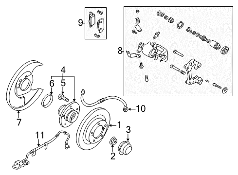2000 Nissan Maxima Brake Components Plate-BAFFLE Diagram for 44160-2Y000