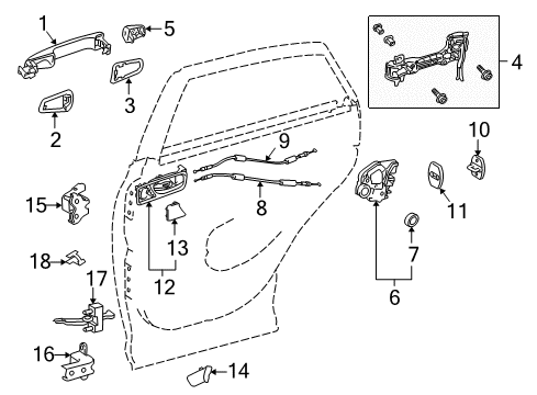 2012 Lexus RX450h Rear Door Door Outside Handle Assembly, Right Diagram for 69210-0E050-A0