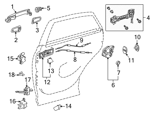 2012 Lexus RX450h Rear Door Door Outside Handle Assembly, Left Diagram for 69220-0E040-A0