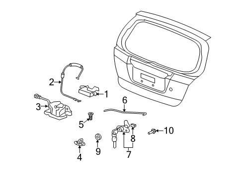 2009 Honda Fit Lift Gate Lock Assy., Tailgate Diagram for 74801-TK6-A02