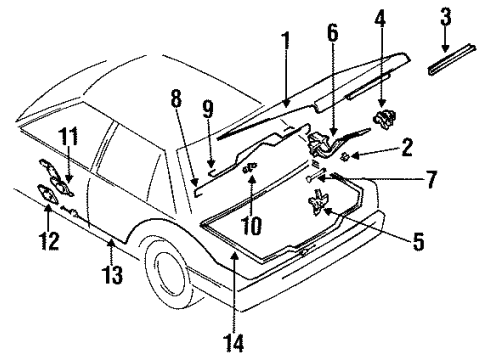 1988 Nissan Sentra Trunk Lid & Components, Exterior Trim Cable Trunk Lid Opener Diagram for 84650-60A15