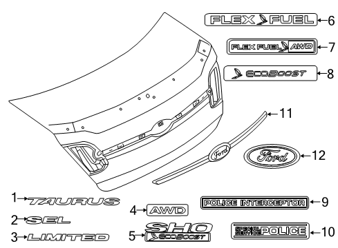 2016 Ford Taurus Exterior Trim - Trunk Lid Nameplate Diagram for DG1Z-5442528-B