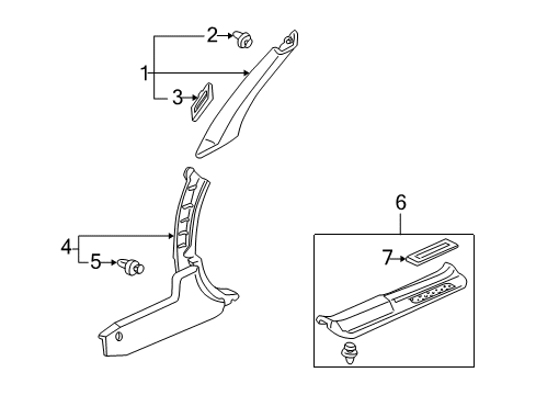 2003 Honda S2000 Interior Trim - Pillars, Rocker & Floor Garnish Set, R. FR. Pillar *NH167L* (GRAPHITE BLACK) Diagram for 84103-S2A-000ZA