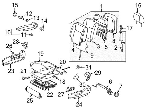 2004 Toyota Sienna Heated Seats Seat Back Assembly Diagram for 71440-AE180-B1