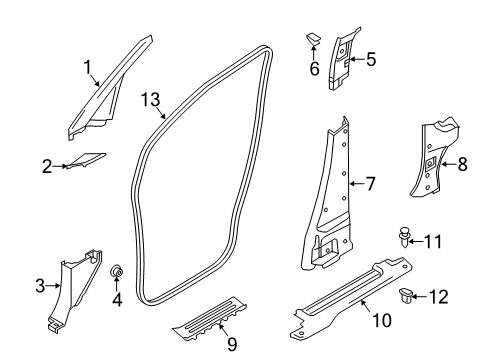 2017 Chevrolet City Express Interior Trim - Pillars, Rocker & Floor Upper Center Pillar Trim Clip Diagram for 19317868