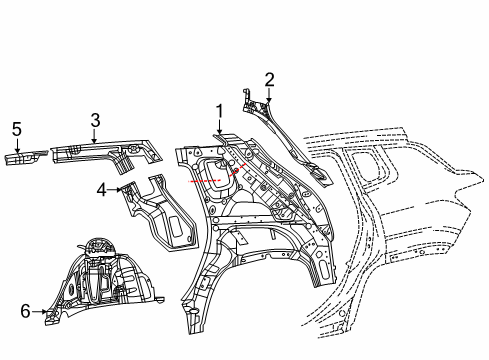 2021 Jeep Compass Inner Structure - Quarter Panel TROUGH-LIFTGATE Opening Diagram for 68243544AD