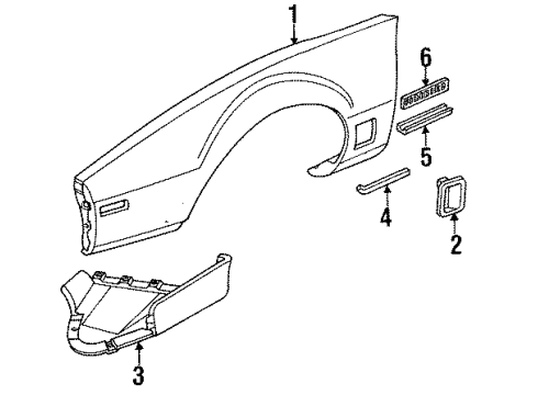 1985 Pontiac Firebird Fender & Components Extractor Asm, Front Fender Air Diagram for 10030552