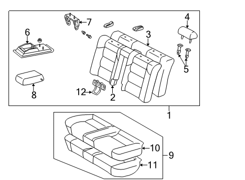 2001 Lexus ES300 Rear Seat Components Pad, Rear Seat Cushion Diagram for 71503-33020