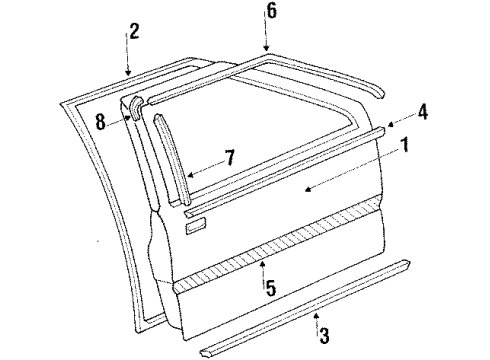 1988 Mitsubishi Precis Front Door Moulding-Front Door Frame Rear RH Diagram for 82862-21200