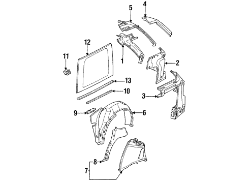 1994 Saturn SW1 Inner Components - Quarter Panel Panel Asm, Rear Wheelhouse Diagram for 21095692