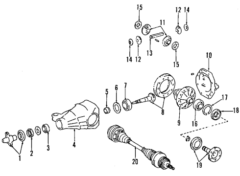 1999 Lexus LS400 Rear Axle, Axle Shafts & Joints, Differential, Drive Axles, Propeller Shaft Bearing Assy, Center Support, NO.1 Diagram for 37230-50030