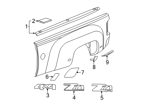 2013 GMC Sierra 3500 HD Exterior Trim - Pick Up Box Upper Molding Diagram for 17802475