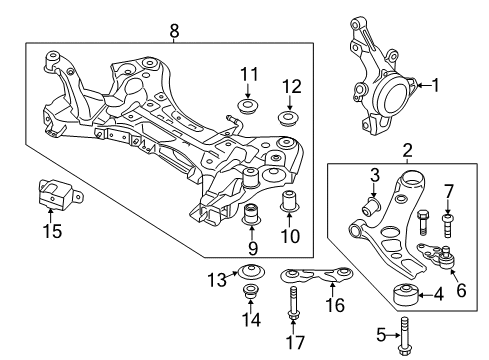 2020 Kia Cadenza Front Suspension Components, Lower Control Arm, Stabilizer Bar STOPPER-CROSSMEMBER Diagram for 62478C1000