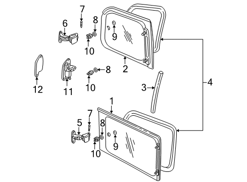 1997 Pontiac Trans Sport Side Panel - Glass & Hardware Bearing-Body Side Rear Window Latch <Use 1C4L Diagram for 10299852