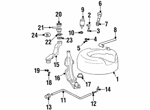 1996 BMW 850Ci Headlamp Washers/Wipers Hose Clamp Diagram for 16131379229