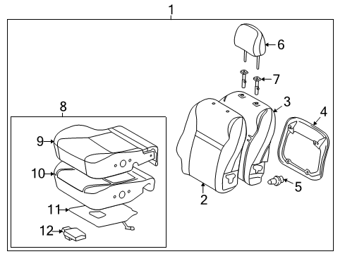 2010 Pontiac Vibe Front Seat Components Rocker Molding Clip Diagram for 88974848