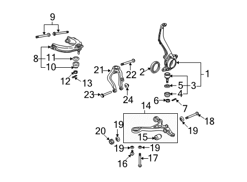 2014 Acura TL Front Suspension Components, Lower Control Arm, Upper Control Arm, Stabilizer Bar Knuckle, Left Front Diagram for 51215-TK4-A00