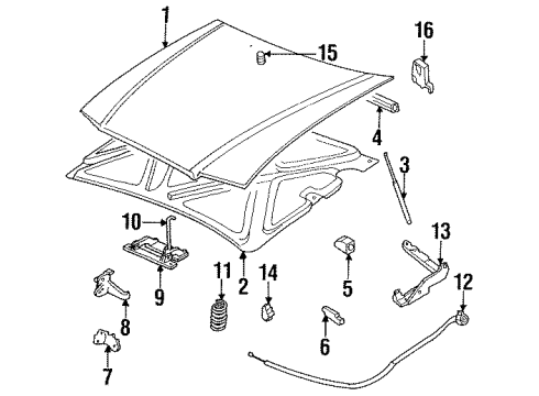 1992 Buick LeSabre Hood & Components Handle Asm-Hood Secondary Latch Release Diagram for 25554055