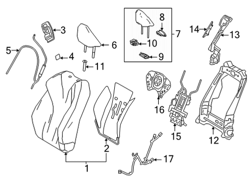 2022 Lexus LC500 Passenger Seat Components Bracket, Front Seat Back Diagram for 71164-11010