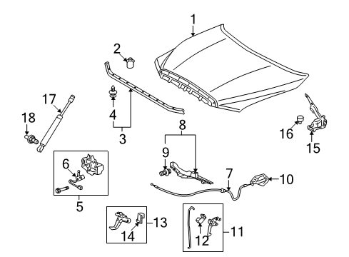 2019 Toyota Sequoia Hood & Components Release Handle Diagram for 53601-0C011-E0