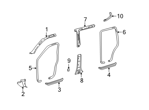 2006 Toyota Land Cruiser Interior Trim - Pillars, Rocker & Floor Weatherstrip Pillar Trim Diagram for 62210-60131-B0