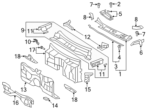 2014 Lexus LS460 Cowl INSULATOR Assembly, Dash Diagram for 55210-50141