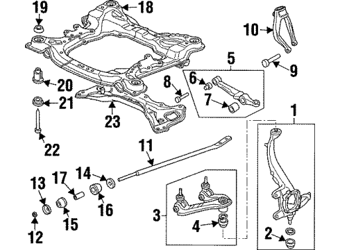 1996 Acura TL Front Suspension Components, Lower Control Arm, Upper Control Arm, Stabilizer Bar Washer, Sub-Frame Mounting Diagram for 50282-SP0-000