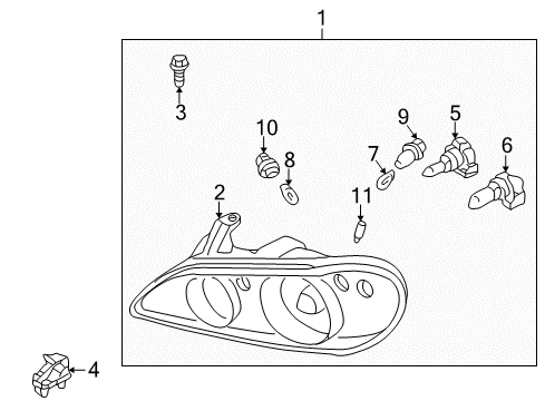 2000 Infiniti I30 Headlamps Right Headlight Assembly Diagram for 26010-3Y326