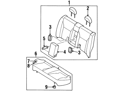 1993 Infiniti G20 Rear Seat Components Pad & Frame Assy-Cushion, Rear Seat Diagram for 88305-62J00