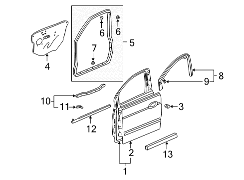 2001 Acura MDX Front Door Weatherstrip, Left Front Door Diagram for 72350-S3V-A01