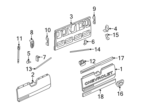 2002 Chevrolet Avalanche 1500 Tail Gate Molding Diagram for 88936997