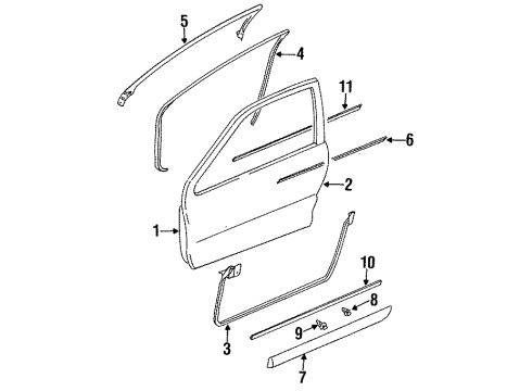 1995 Eagle Talon Door & Components, Exterior Trim Molding Diagram for MR747023