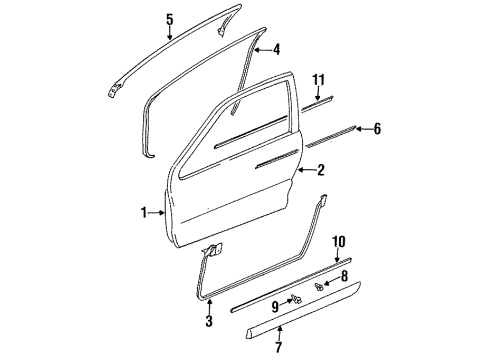 1995 Eagle Talon Door & Components, Exterior Trim Molding Front Door Protect Diagram for MR747031