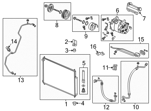 2015 Honda CR-V A/C Condenser, Compressor & Lines Shroud Complete Diagram for 38615-5LA-A01