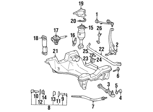 1993 Lincoln Mark VIII Front Suspension Components, Lower Control Arm, Upper Control Arm, Ride Control, Stabilizer Bar Cover Diagram for F3LY18A179A