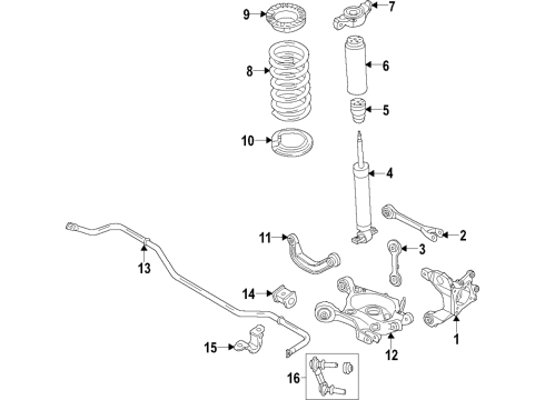 2016 Ford Mustang Rear Suspension Components, Lower Control Arm, Upper Control Arm, Stabilizer Bar Shock Diagram for FR3Z-18125-AC