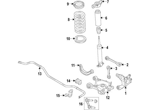 2016 Ford Mustang Rear Suspension Components, Lower Control Arm, Upper Control Arm, Stabilizer Bar Upper Control Arm Diagram for FR3Z-5500-H