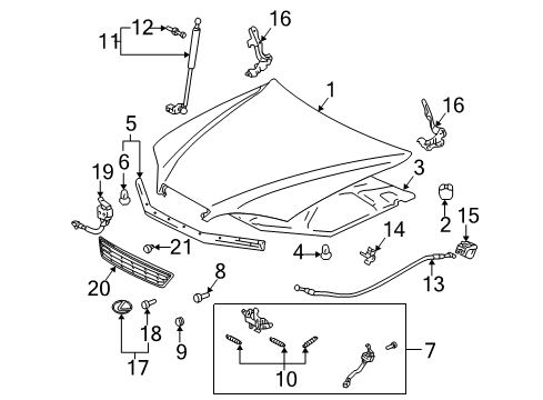 1997 Lexus ES300 Hood & Components Cable Assembly, Hood Lock Diagram for 53630-AA010