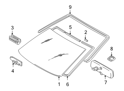 2000 Toyota Echo Windshield Glass, Reveal Moldings Mirror Inside Diagram for 87810-0W030