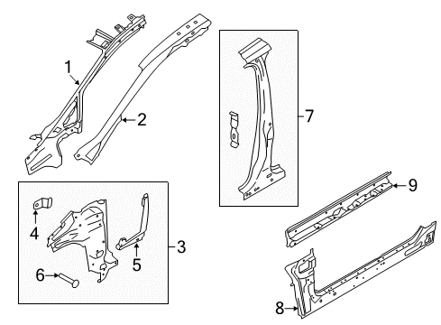 2013 Ford C-Max Hinge Pillar, Rocker Hinge Pillar Reinforcement Diagram for DM5Z-58025A00-A