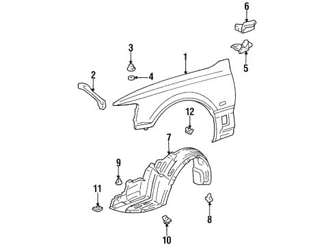 1998 Lexus LS400 Fender & Components Shield Sub-Assy, Front Fender Splash, LH Diagram for 53806-50010