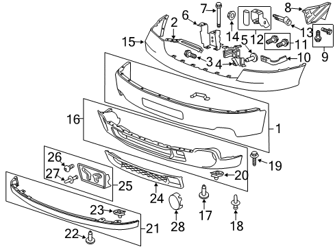 2014 GMC Sierra 3500 HD Front Bumper Bumper Diagram for 23123402