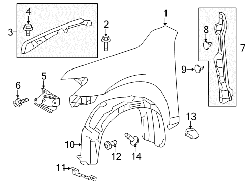 2014 Toyota Camry Fender & Components, Exterior Trim Fender Liner Diagram for 53876-06170