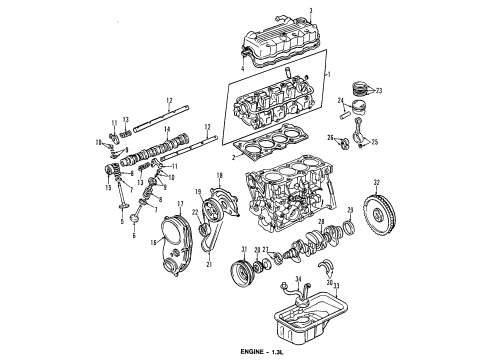 1996 Geo Metro Engine Parts, Mounts, Cylinder Head & Valves, Camshaft & Timing, Oil Pan, Oil Pump, Crankshaft & Bearings, Pistons, Rings & Bearings Gasket, Cyl Head Diagram for 91171766