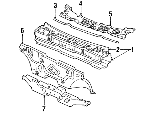 1987 Nissan Pulsar NX Cowl INSULATOR Dash Center Diagram for 67900-84M00