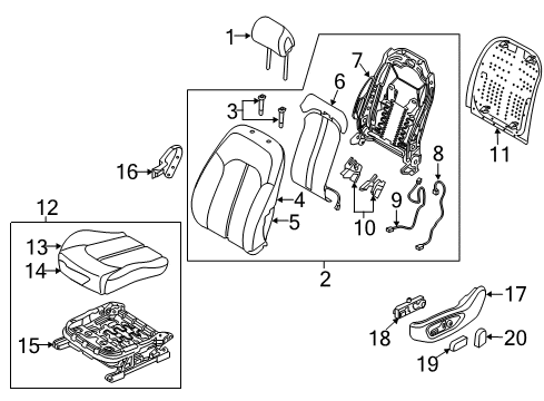 2018 Hyundai Sonata Driver Seat Components Front Driver Side Seat Back Covering Diagram for 88360-C2KA0-X2G