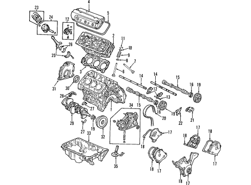 1998 Acura CL Engine Parts, Mounts, Cylinder Head & Valves, Camshaft & Timing, Oil Pan, Oil Pump, Balance Shafts, Crankshaft & Bearings, Pistons, Rings & Bearings Piston Set (Std) Diagram for 13010-P8A-A00