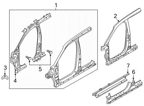 2020 Hyundai Santa Fe Aperture Panel, Rocker Panel Assembly-Side Sill Inner, LH Diagram for 65170-S2000