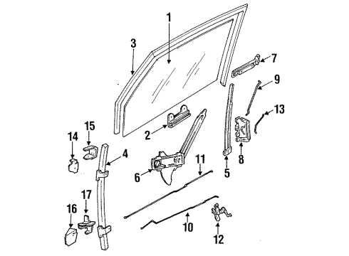 1989 Pontiac Sunbird Front Door - Glass & Hardware Window Regulator ASSEMBLY Diagram for 20446076